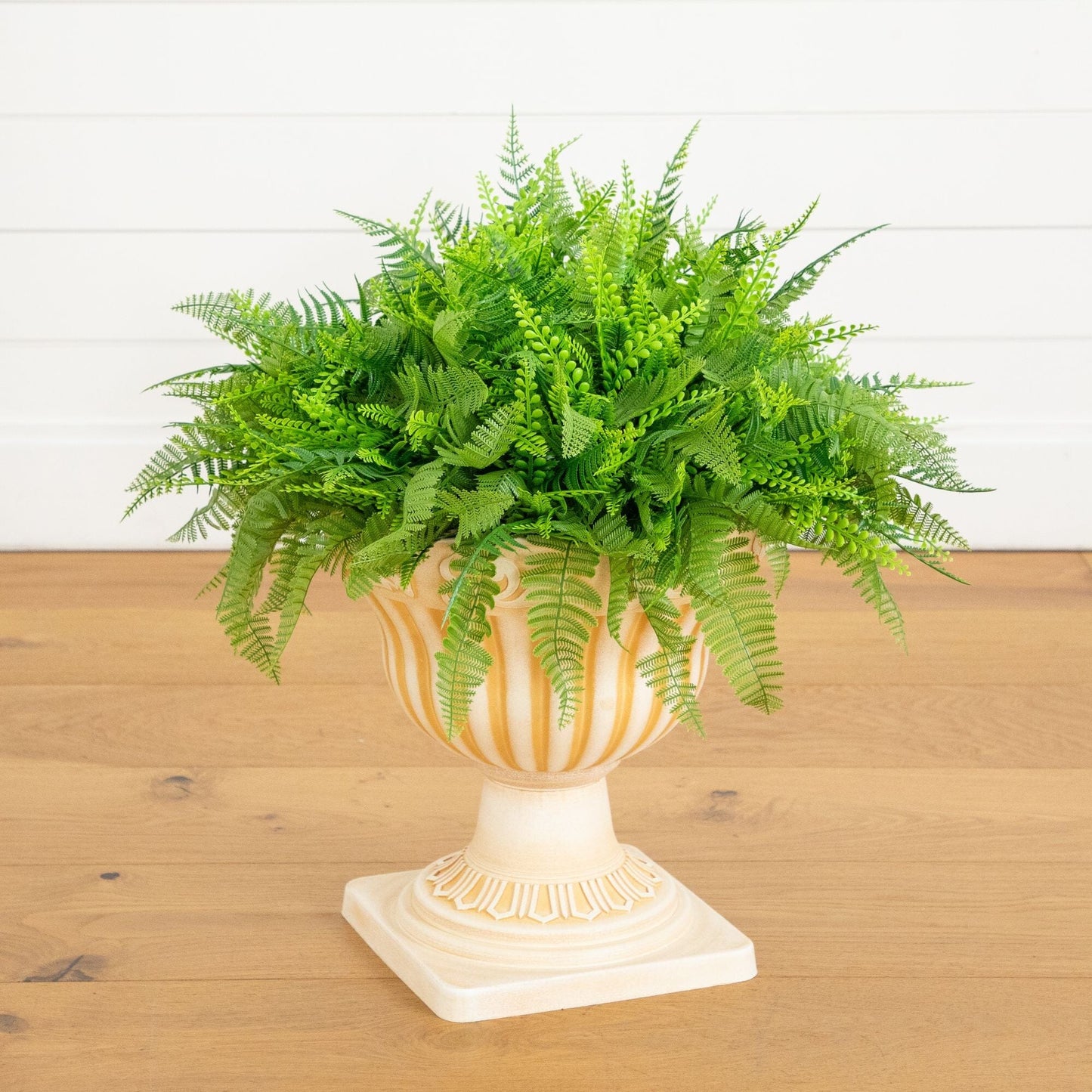 22” UV resistant artificial fern in striped urn planter indoor outdoor by Nearly Natural on Tampa Home & Garden Store