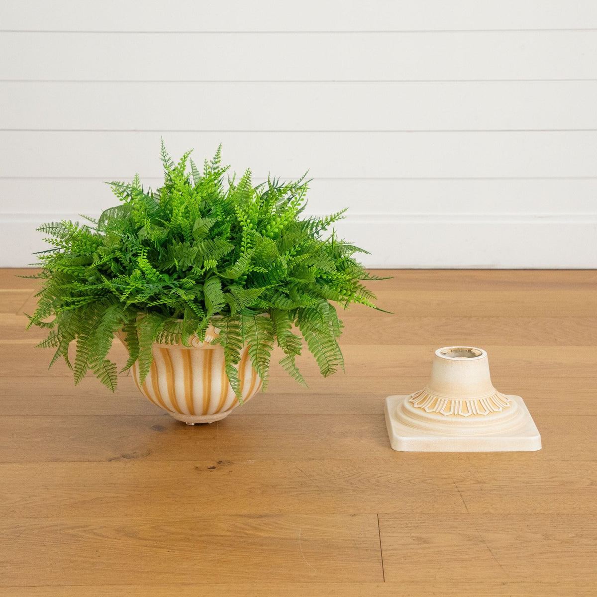 22in UV resistant artificial fern in striped decorative urn planter by Nearly Natural on Tampa Home & Garden Store