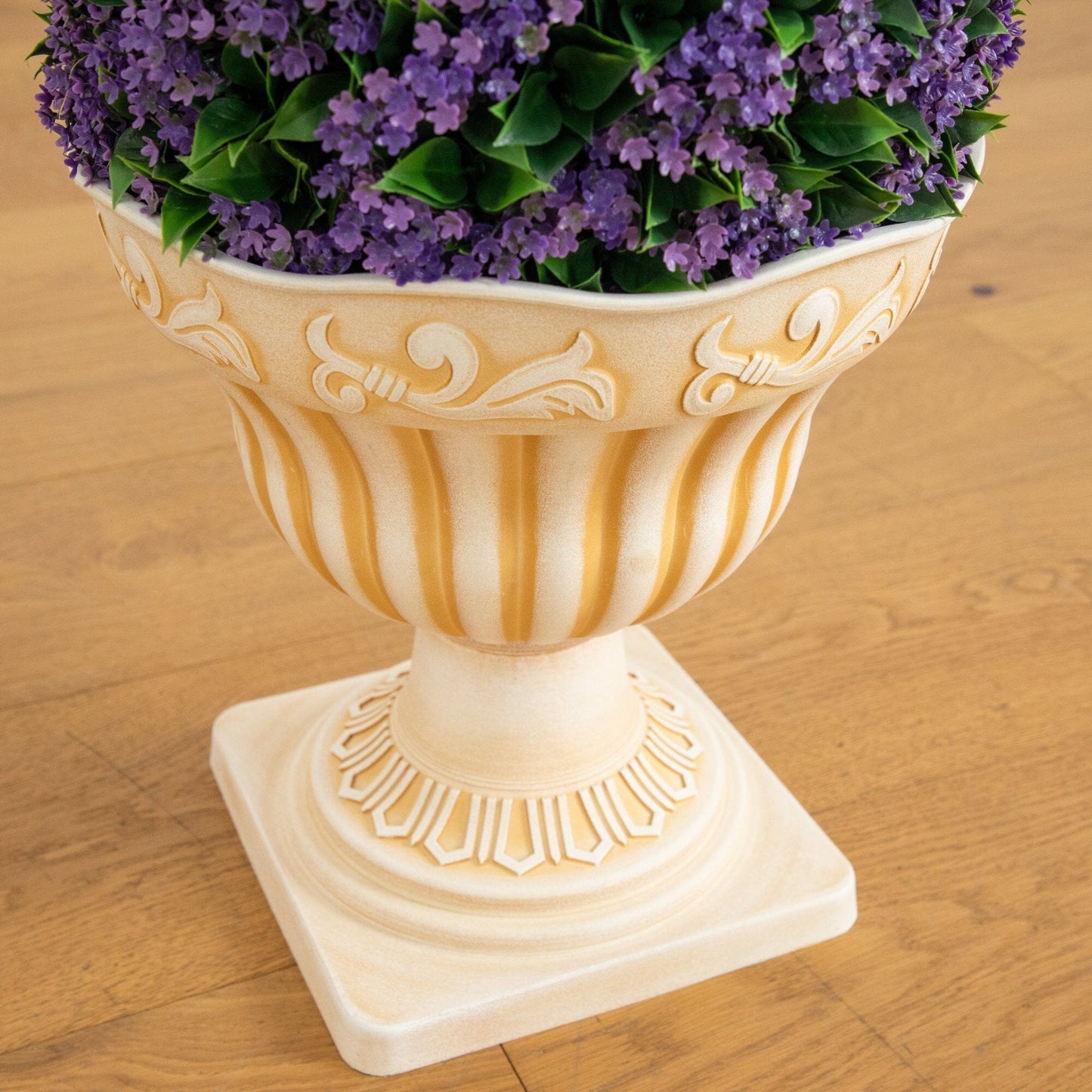 22in UV-resistant Nearly Natural artificial topiary in urn planter with purple blooms on Tampa Home & Garden Store