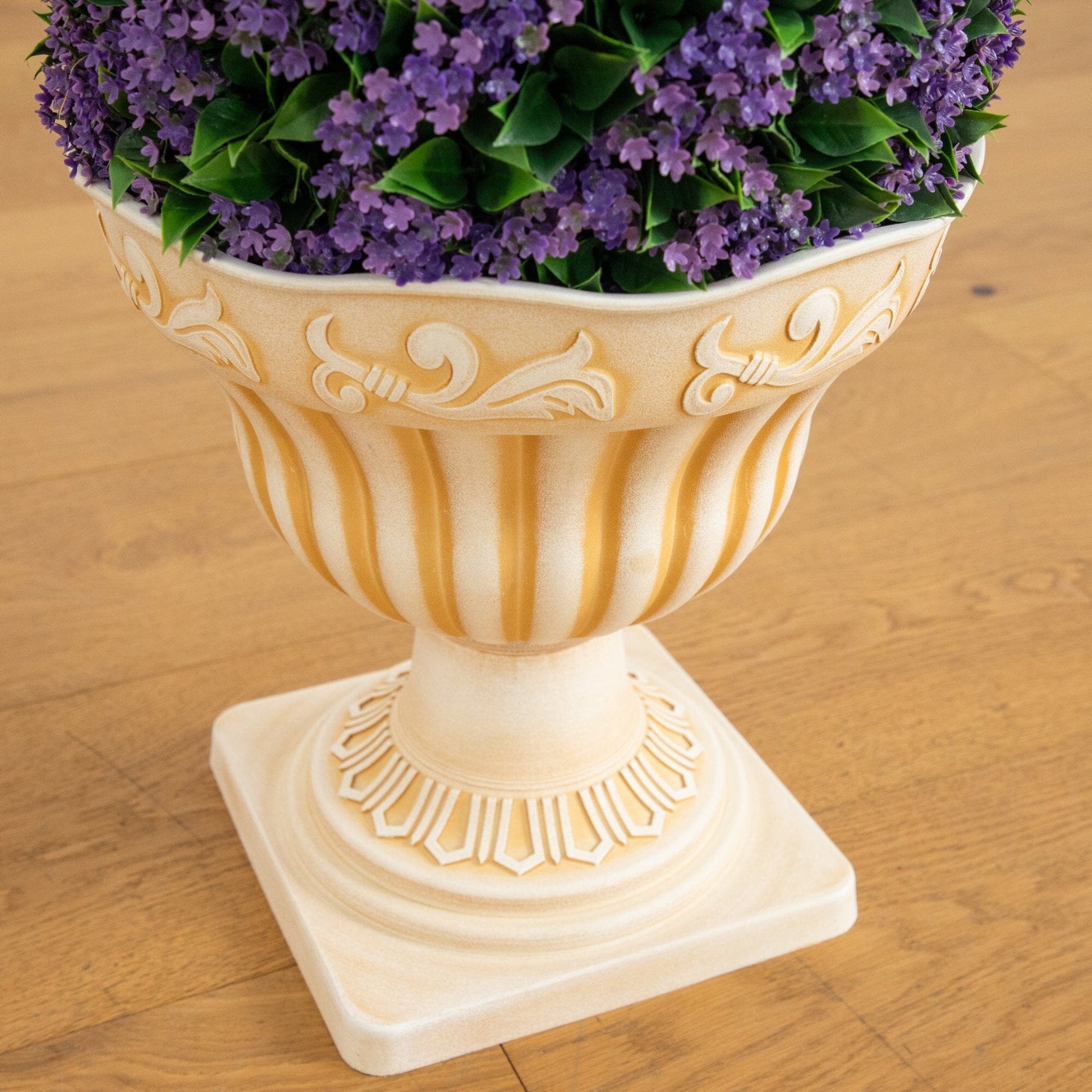 22in UV-resistant Nearly Natural artificial topiary in urn planter with purple blooms on Tampa Home & Garden Store