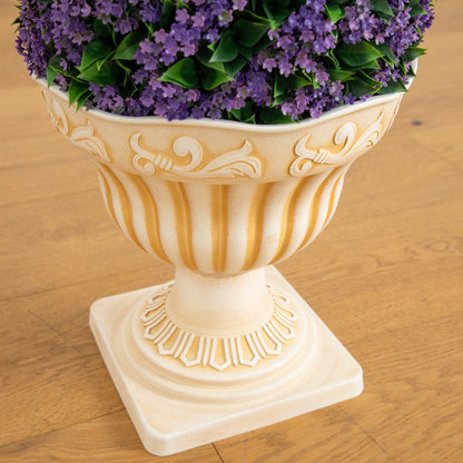 22in UV-resistant Nearly Natural artificial topiary in urn planter with purple blooms on Tampa Home & Garden Store