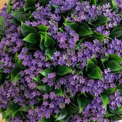 Artificial flowering ball topiary 22in UV resistant purple lilac blossoms on green leaves on Tampa Home & Garden Store