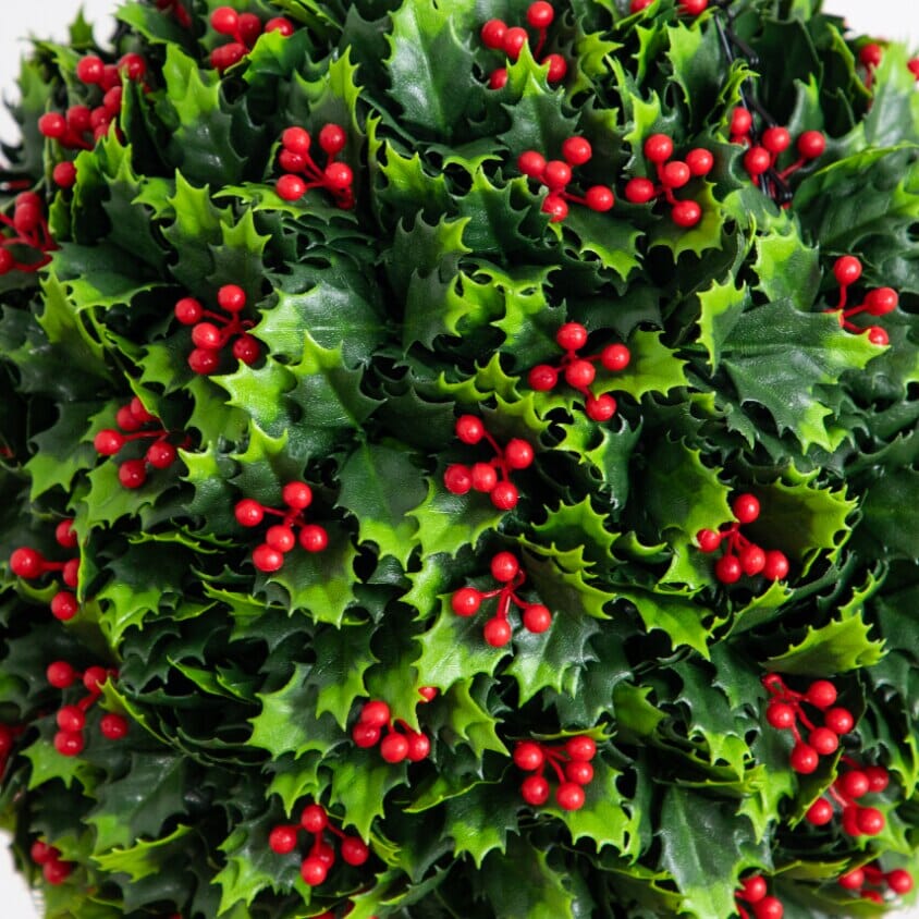 Holly berry hanging ball 22in UV resistant artificial holly green leaves and red berries on Tampa Home & Garden Store