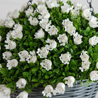 Hanging basket Nearly Natural 22in UV resistant artificial mini roses and aptenia with foliage on Tampa Home & Garden Store