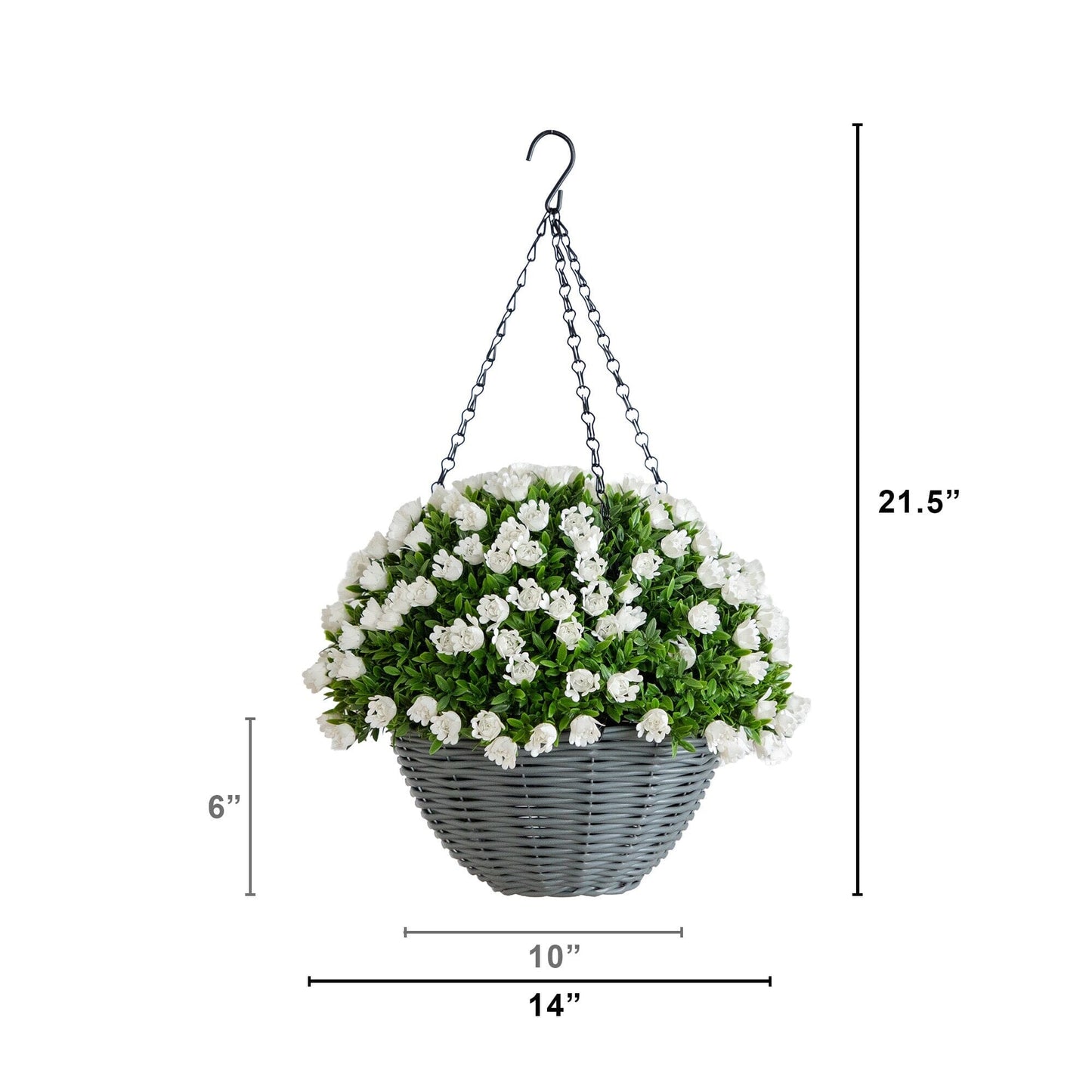 Nearly Natural 22in UV resistant mini rose and aptenia hanging basket with white blooms on Tampa Home & Garden Store