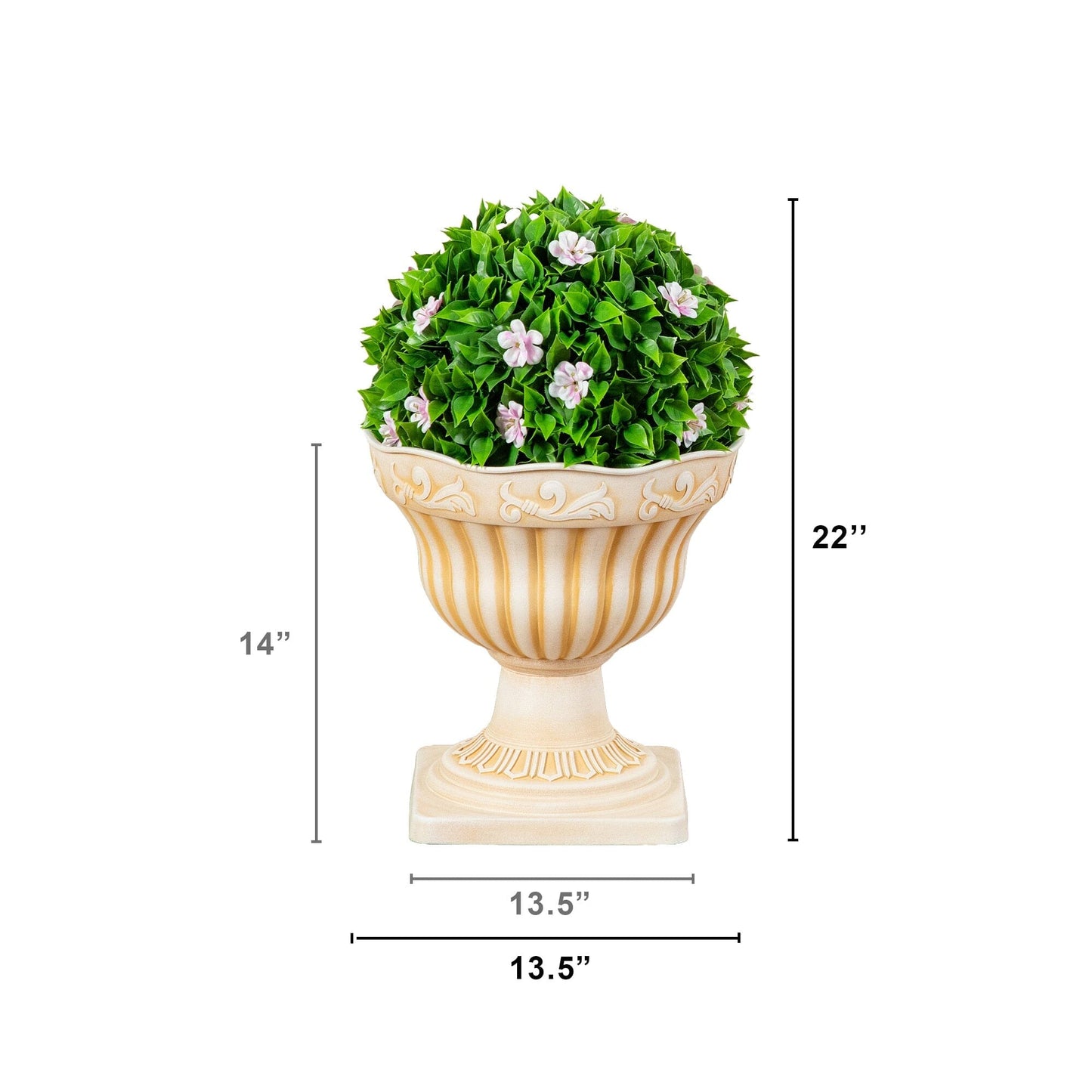 Nearly Natural 22in UV-resistant artificial pink flowering ball topiary in urn planter on Tampa Home & Garden Store