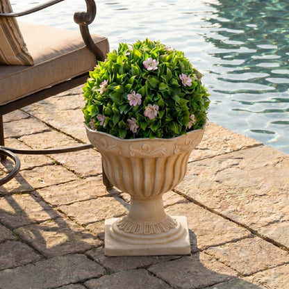 Artificial pink flowering ball topiary in urn planter, 22in, UV-resistant indoor/outdoor on Tampa Home & Garden Store