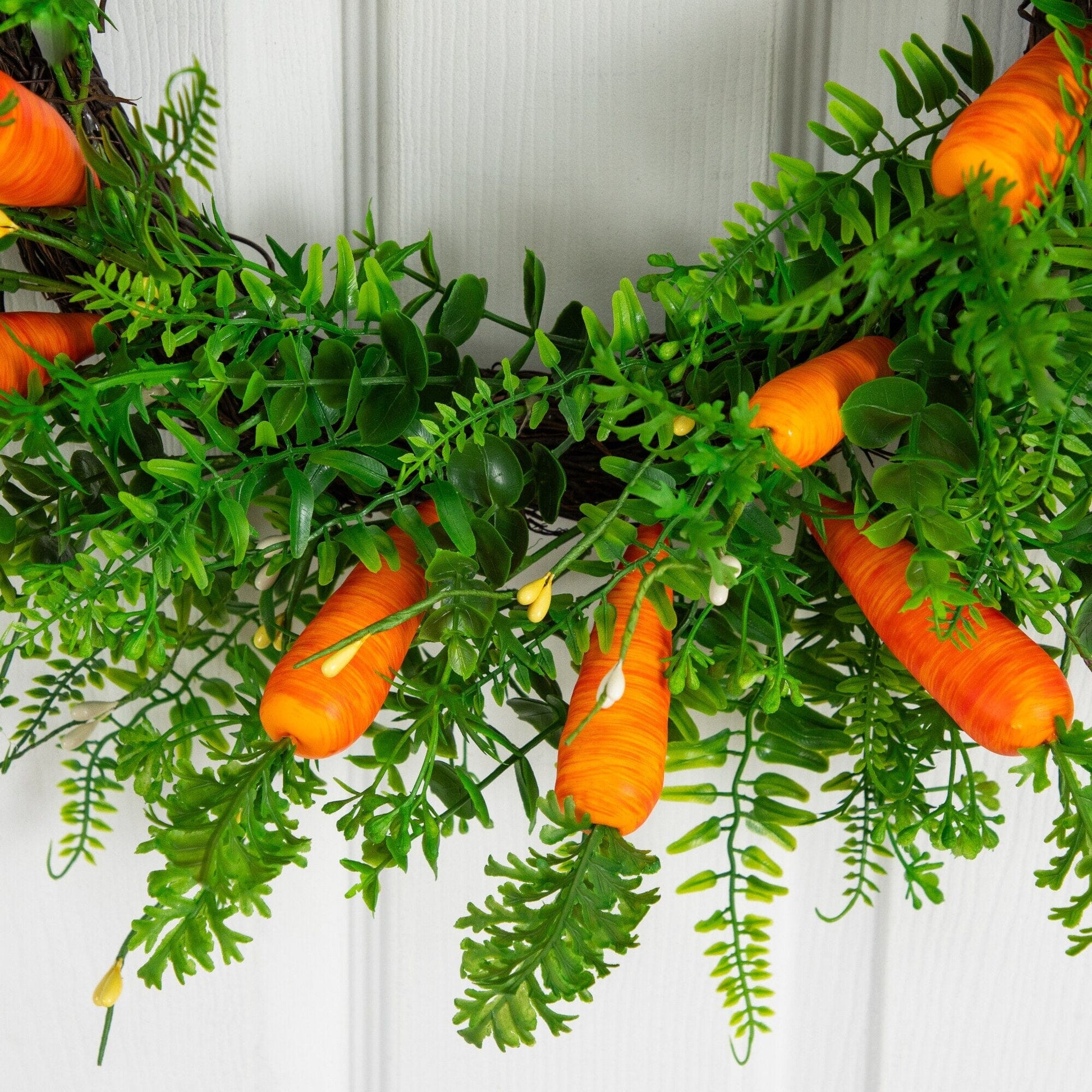 Wreath Nearly Natural 22in Easter Fern and Carrots with green ferns and orange carrots on Tampa Home & Garden Store