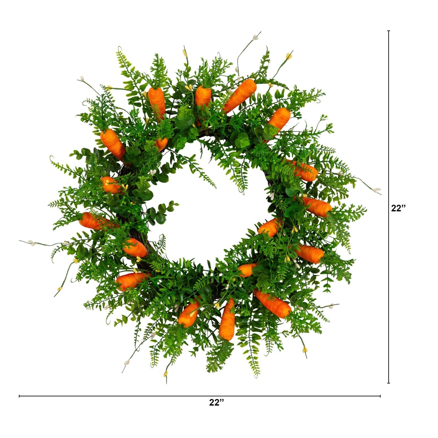 Wreath 22in Nearly Natural artificial Easter fern with orange carrots and green foliage on Tampa Home & Garden Store