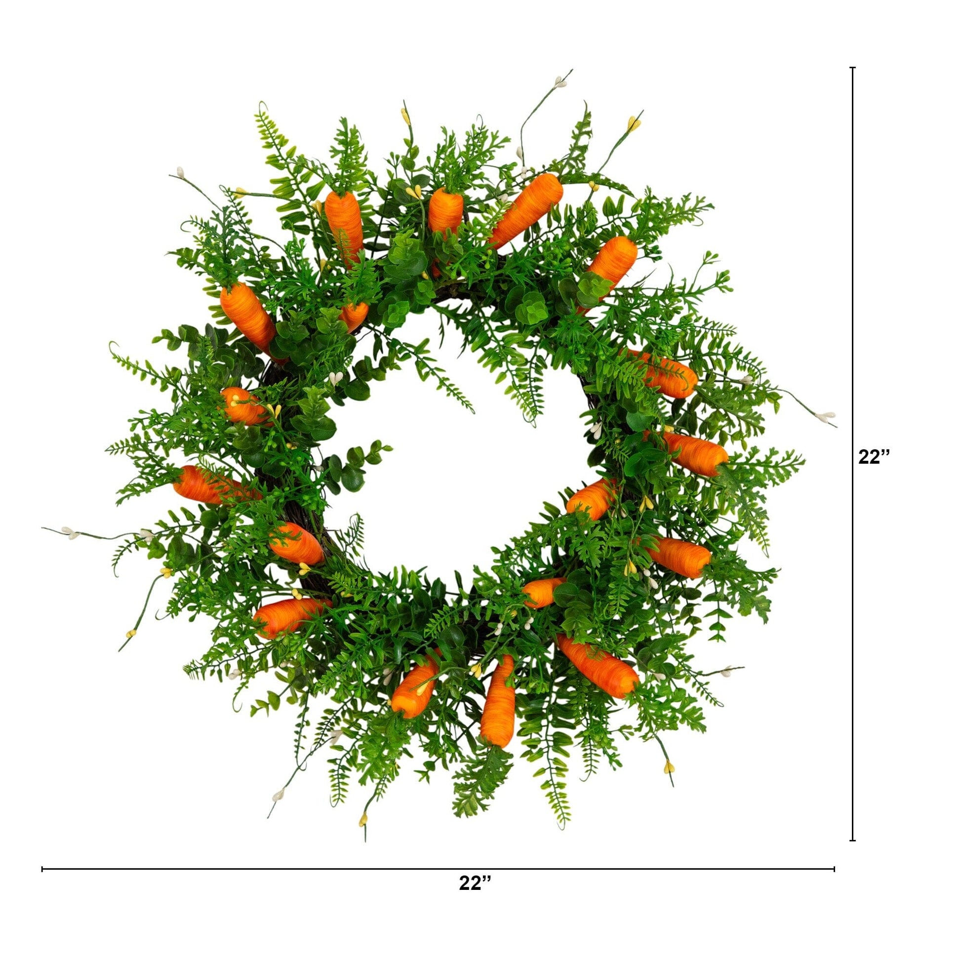 Wreath 22in Nearly Natural artificial Easter fern with orange carrots and green foliage on Tampa Home & Garden Store