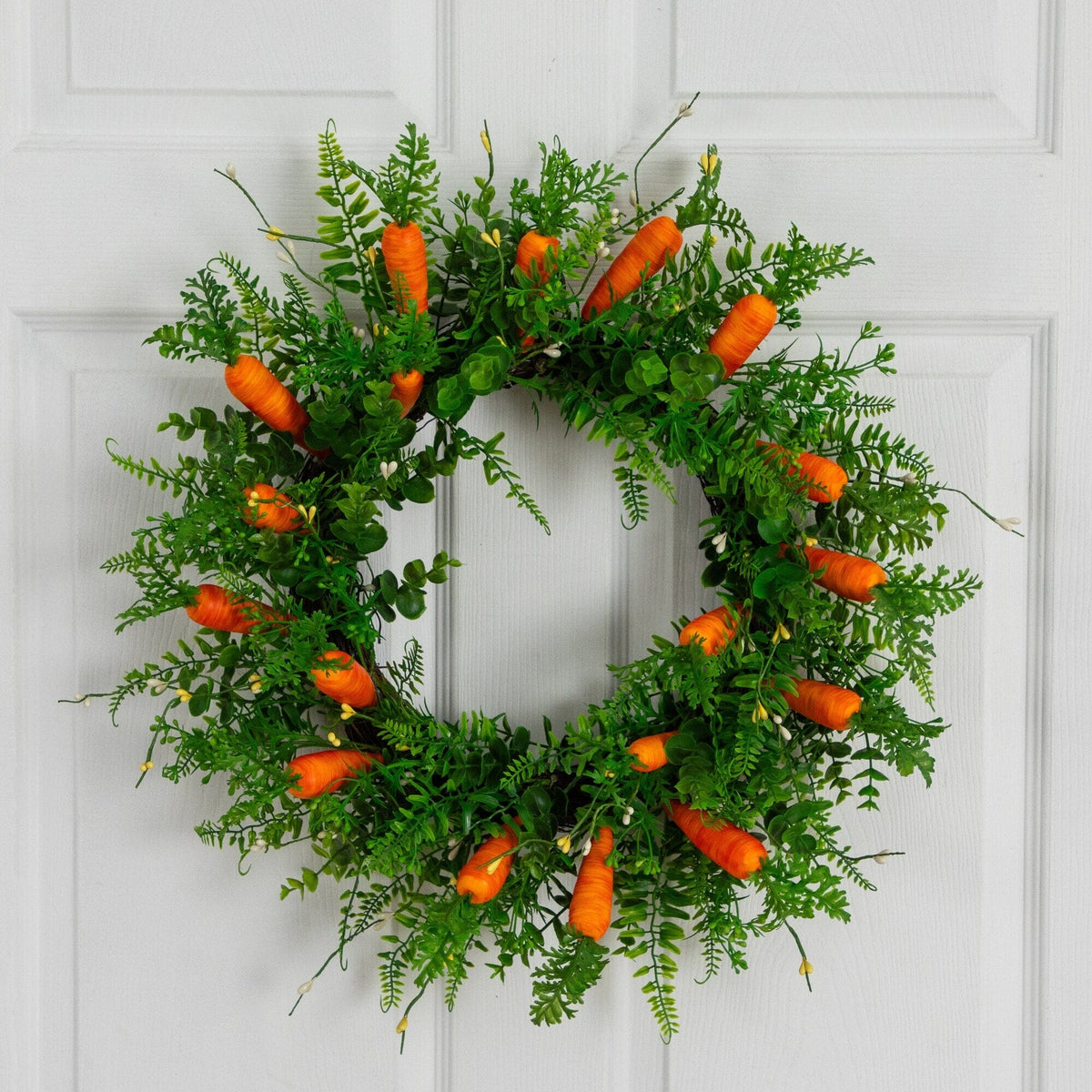 22in artificial Easter fern wreath with bright orange carrots and lush green foliage by Nearly Natural on Tampa Home & Garden Store