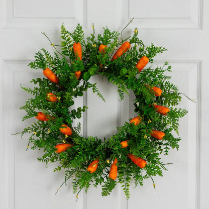 22in artificial Easter fern wreath with bright orange carrots and lush green foliage by Nearly Natural on Tampa Home & Garden Store
