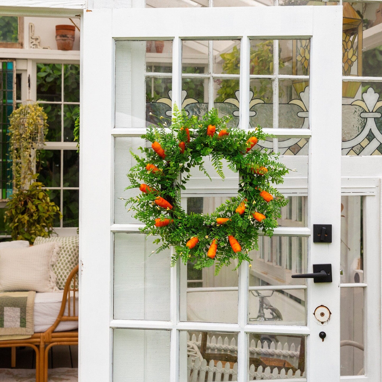 Wreath Nearly Natural 22in Easter Fern and Carrots with green foliage and orange carrots on Tampa Home & Garden Store