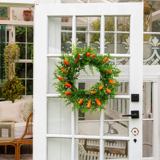 Wreath Nearly Natural 22in Easter Fern and Carrots with green foliage and orange carrots on Tampa Home & Garden Store