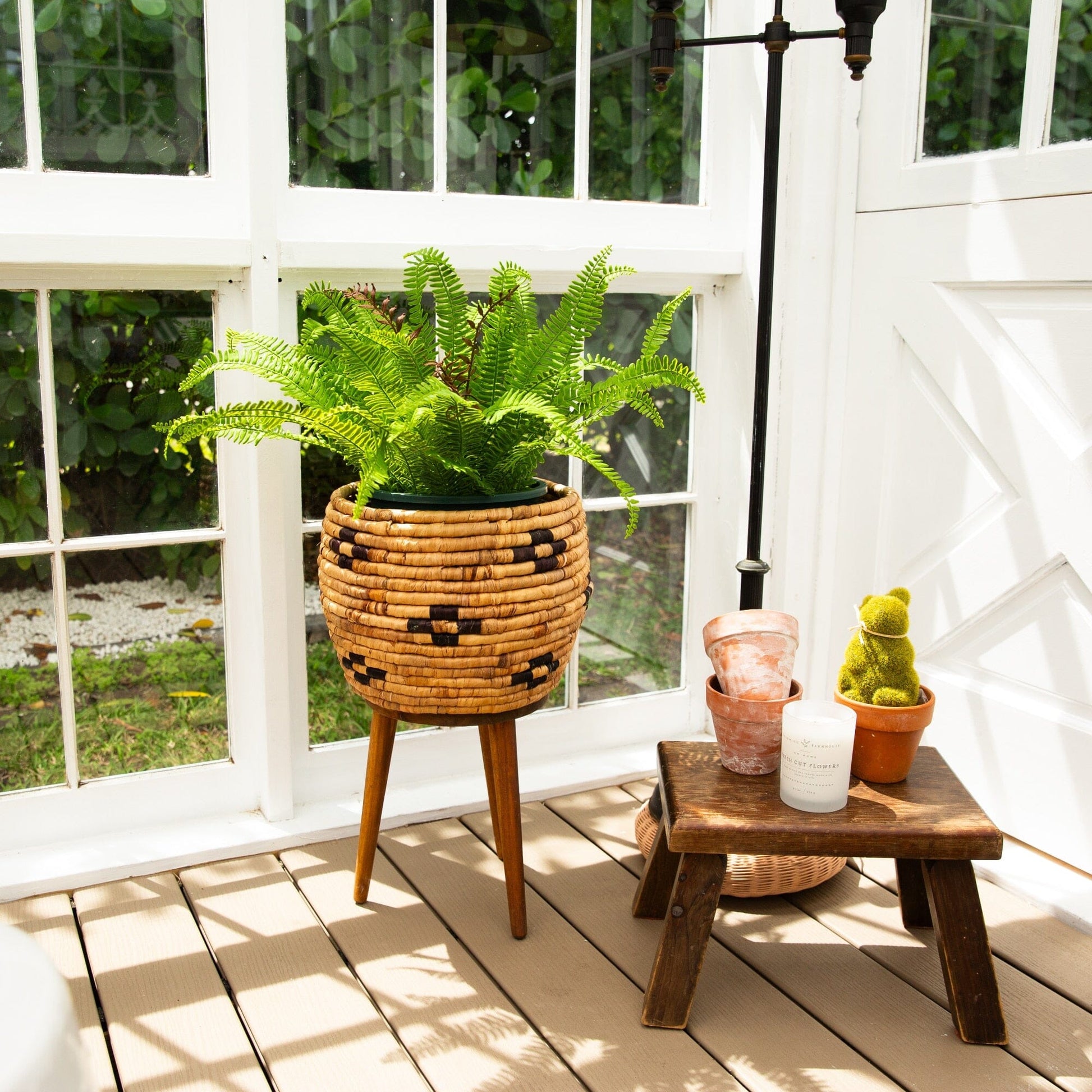 Artificial Boston fern plant, 23-in UV resistant, in woven basket by Nearly Natural on Tampa Home & Garden Store