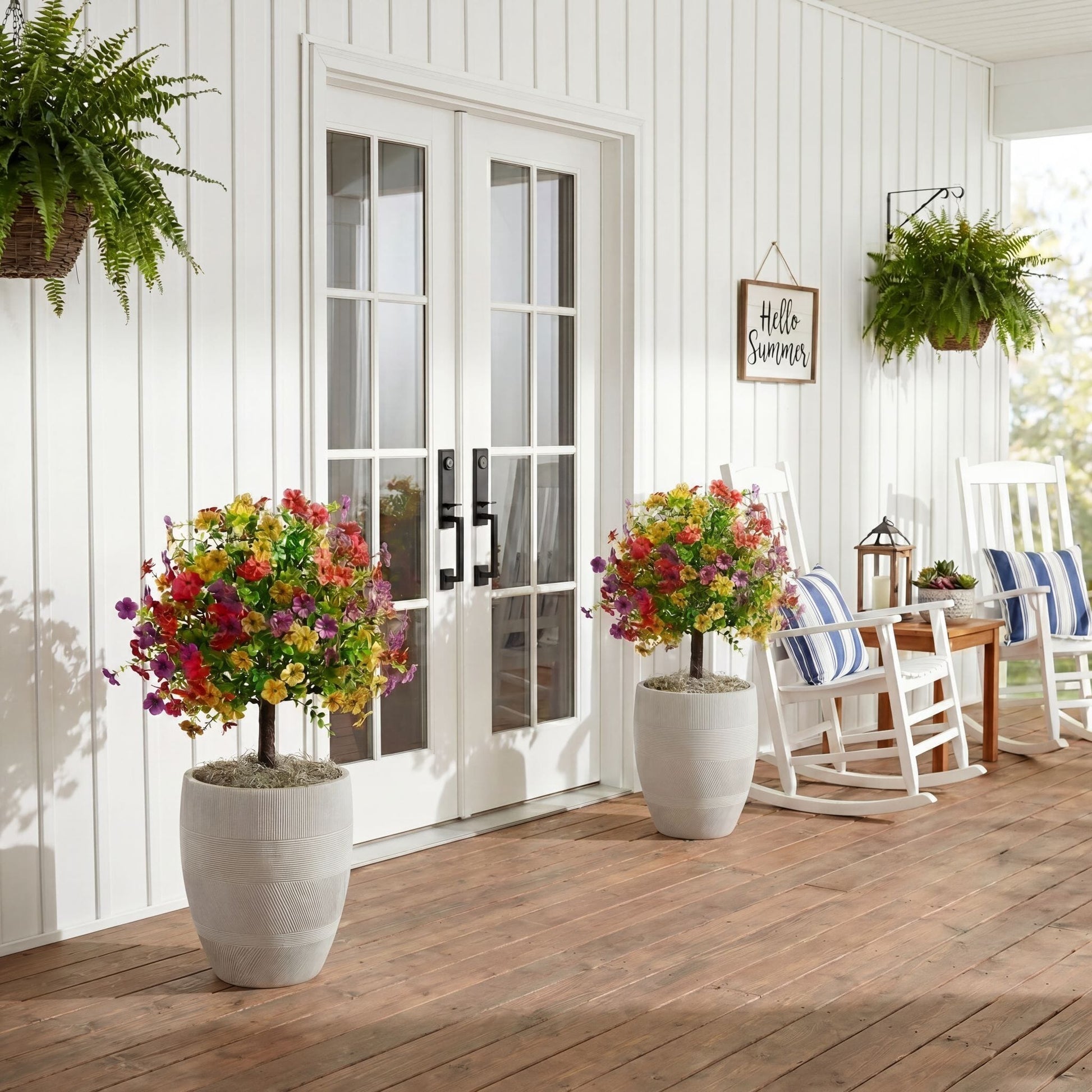 Nearly Natural 23in UV artificial daisy flowering plants with integrated stake, pair on porch on Tampa Home & Garden Store