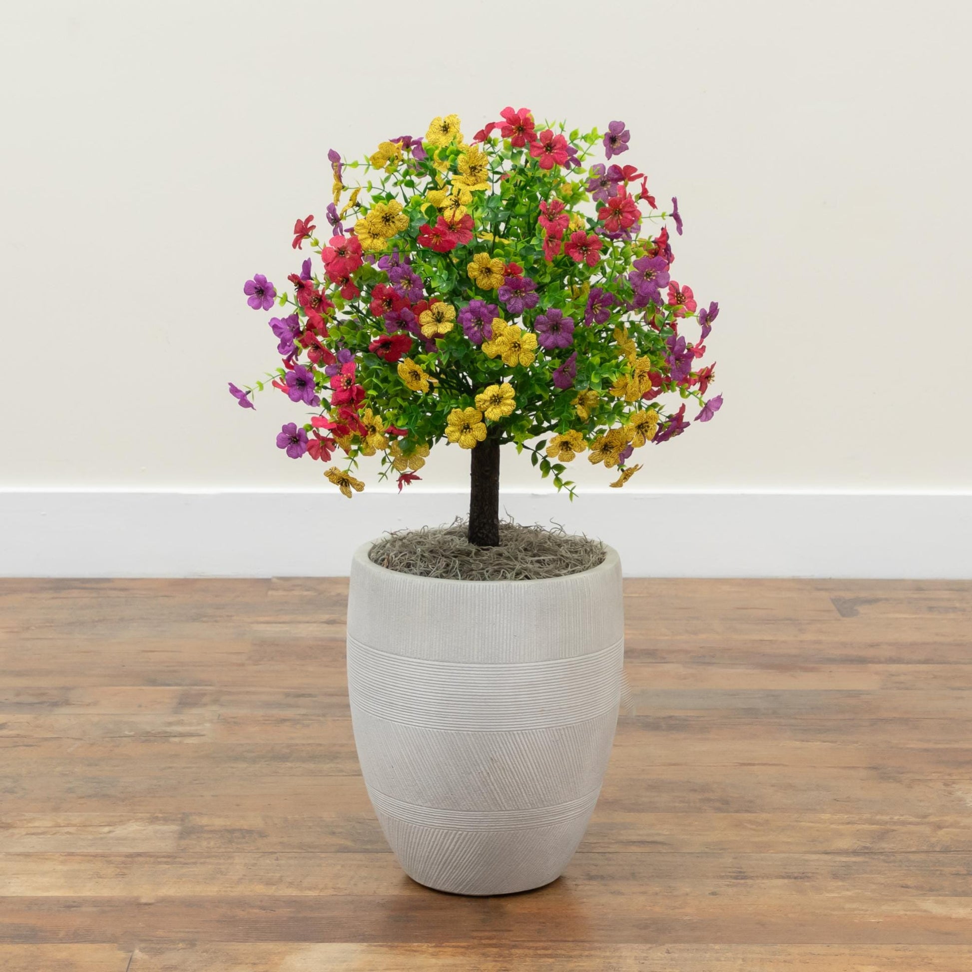 Nearly Natural 23in UV daisy plant with integrated stake, 2-pack, multicolor blooms in pot on Tampa Home & Garden Store