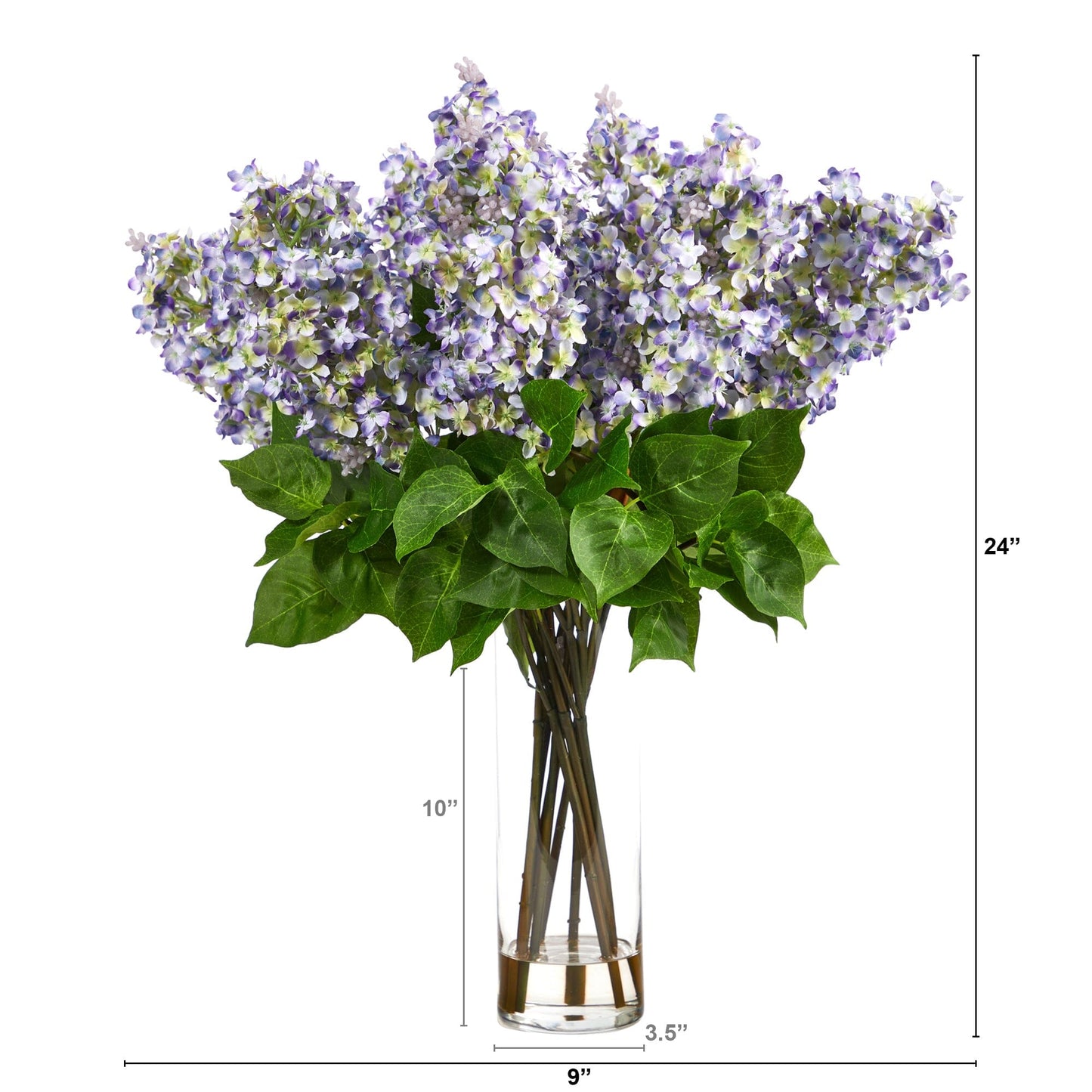 Arrangement de lilas artificiels de 61 cm avec vase cylindrique en verre