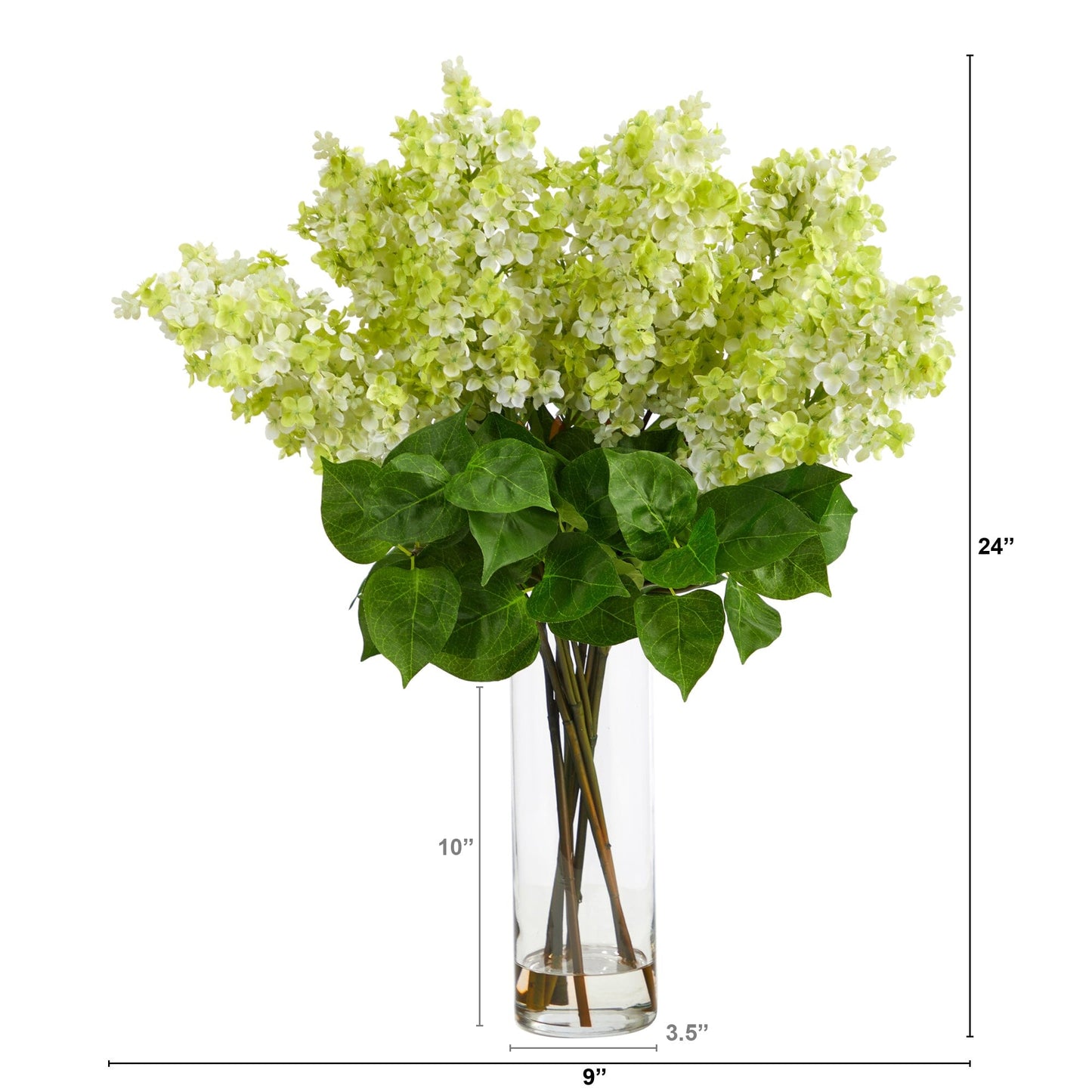 Arrangement de lilas artificiels de 61 cm avec vase cylindrique en verre
