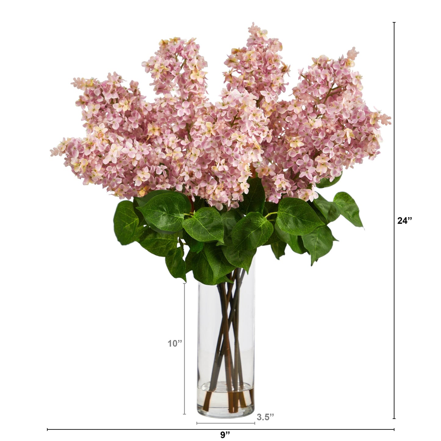 Arrangement de lilas artificiels de 61 cm avec vase cylindrique en verre