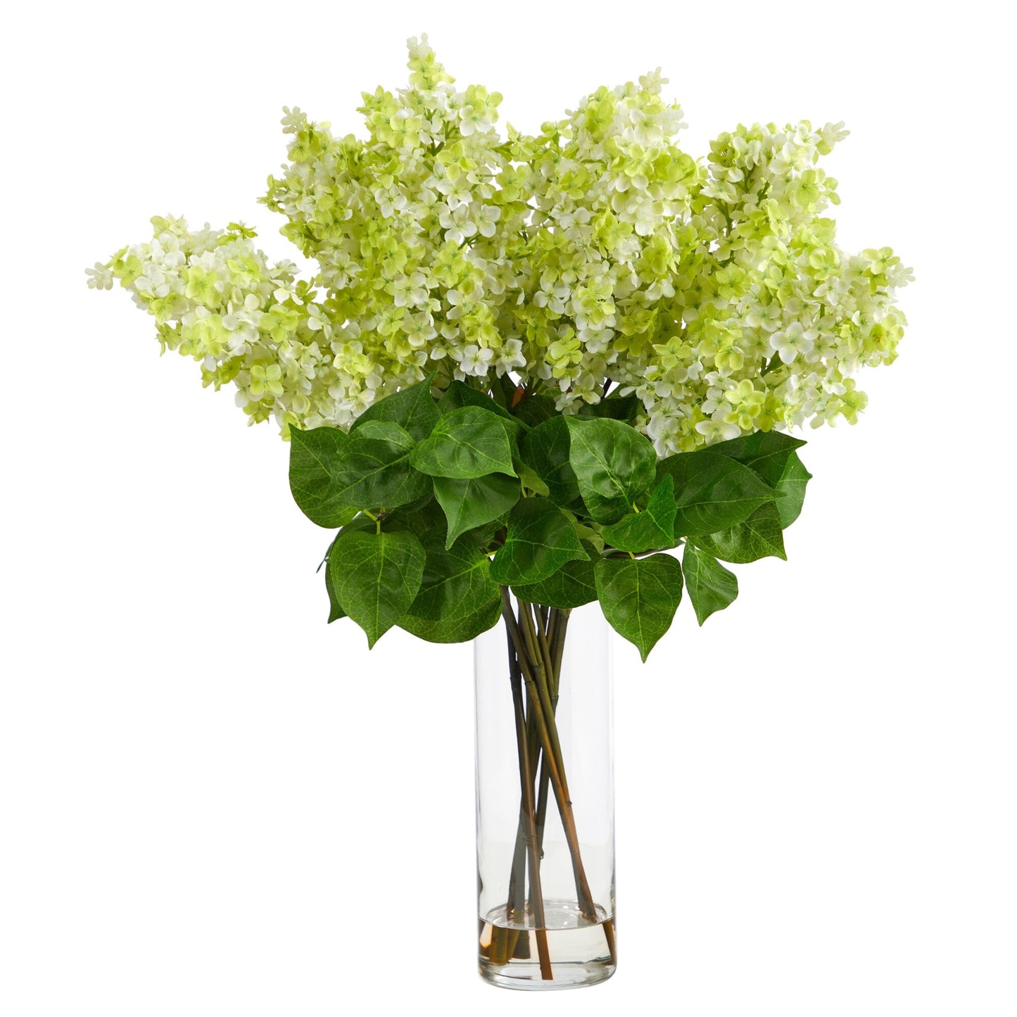 Arrangement de lilas artificiels de 61 cm avec vase cylindrique en verre