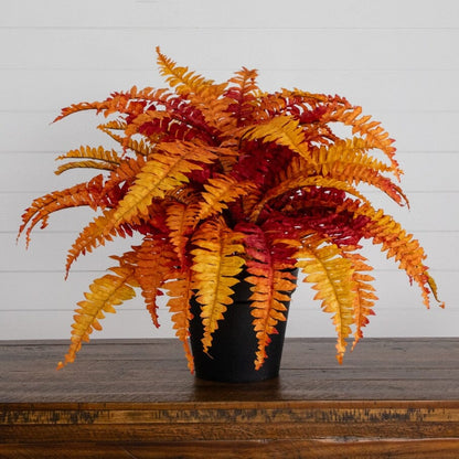 24-inch Autumn Boston Fern artificial plant in a black pot with orange-gold fronds on Tampa Home & Garden Store