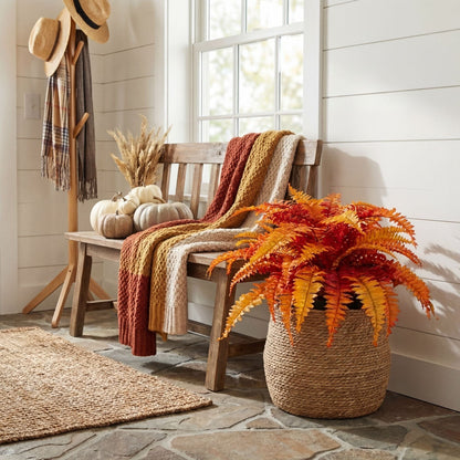 24” Autumn Artificial Boston Fern Plant by Nearly Natural in a basket with autumn tones on Tampa Home & Garden Store