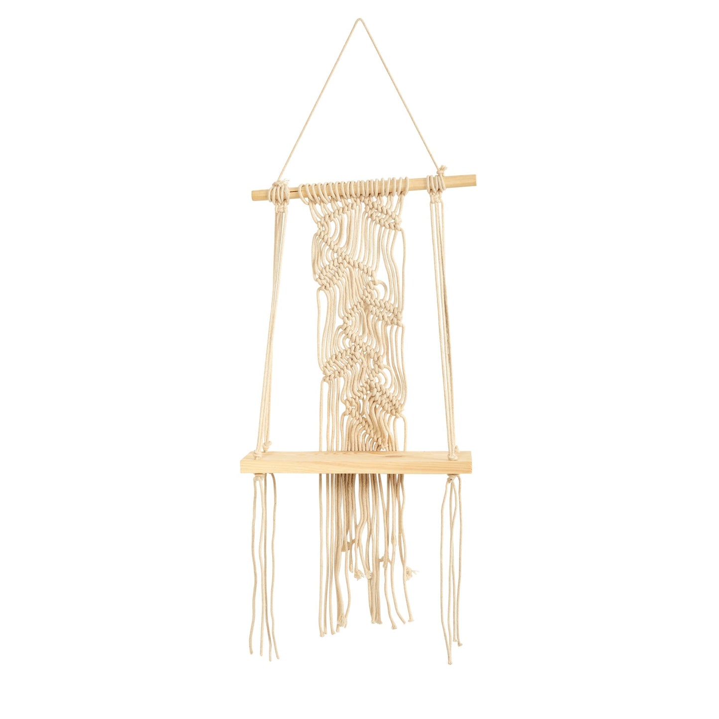 Estante de macramé de madera estilo bohemio chic de 24 pulgadas