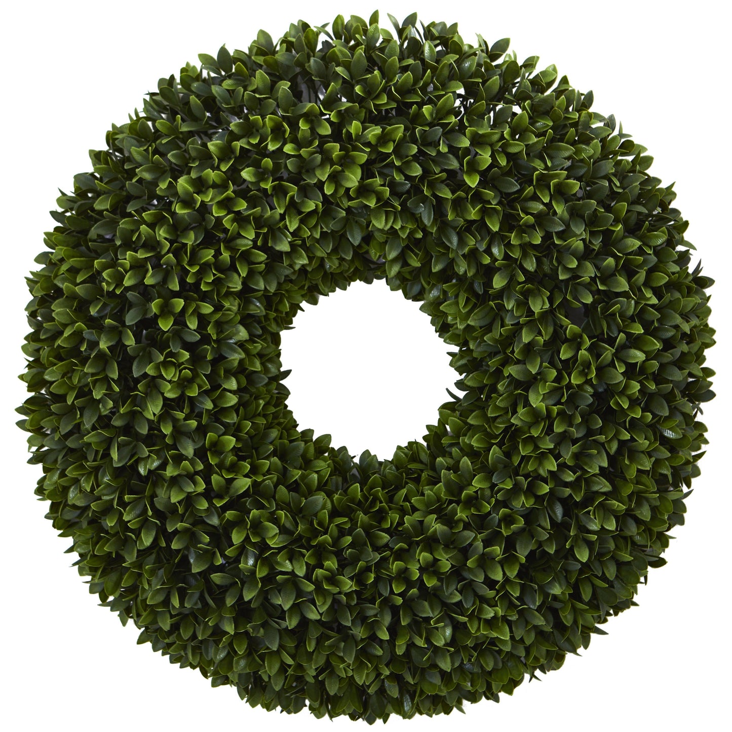 24-inch Boxwood artificial wreath by Nearly Natural with dense green leaves on Tampa Home & Garden Store