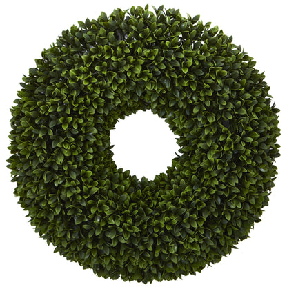 24-inch Boxwood artificial wreath by Nearly Natural with dense green leaves on Tampa Home & Garden Store