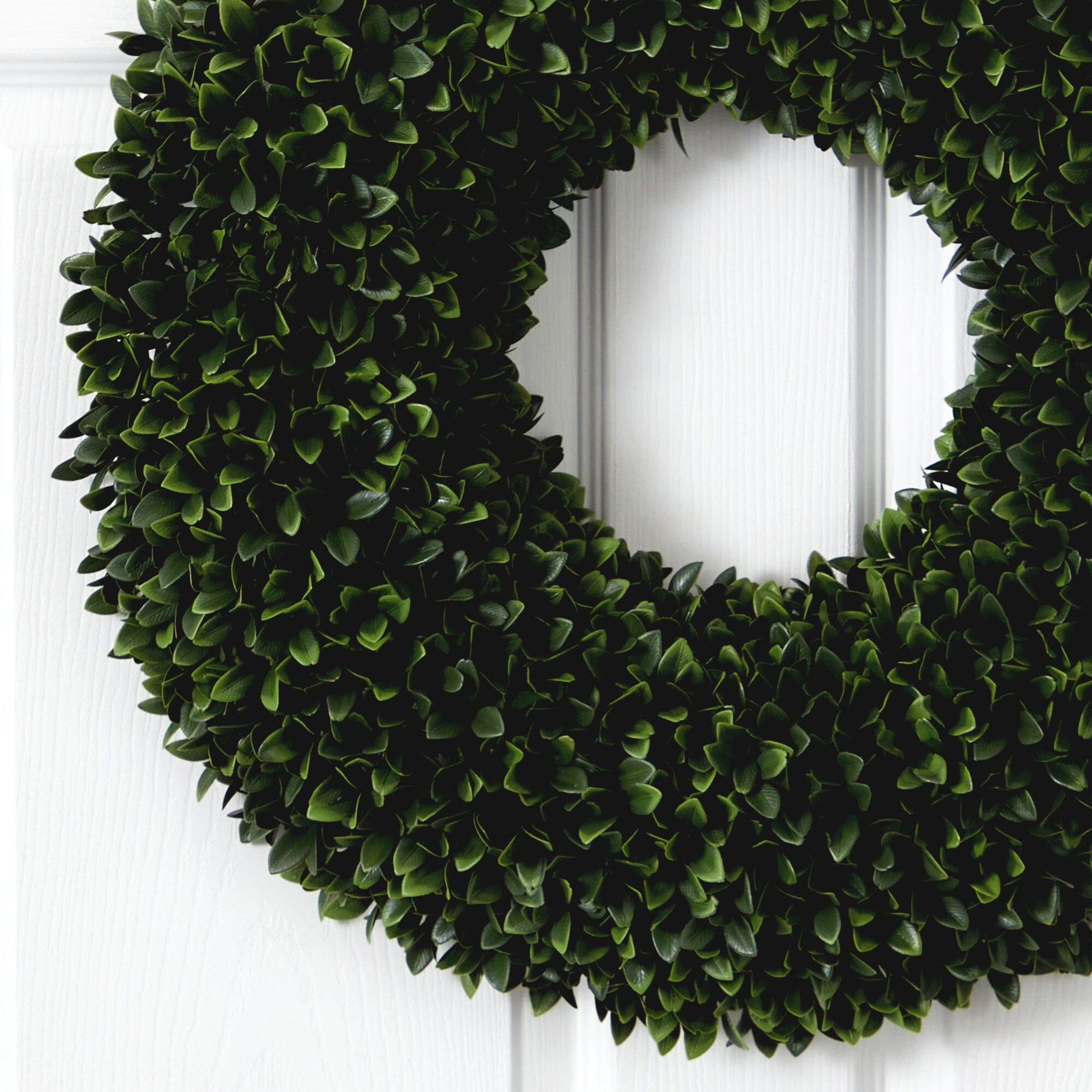 24" Boxwood Artificial Wreath by Nearly Natural with dense green leaves on Tampa Home & Garden Store