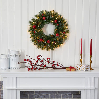Nearly Natural 24” Frosted Christmas Wreath with 50 warm white LED lights on Tampa Home & Garden Store