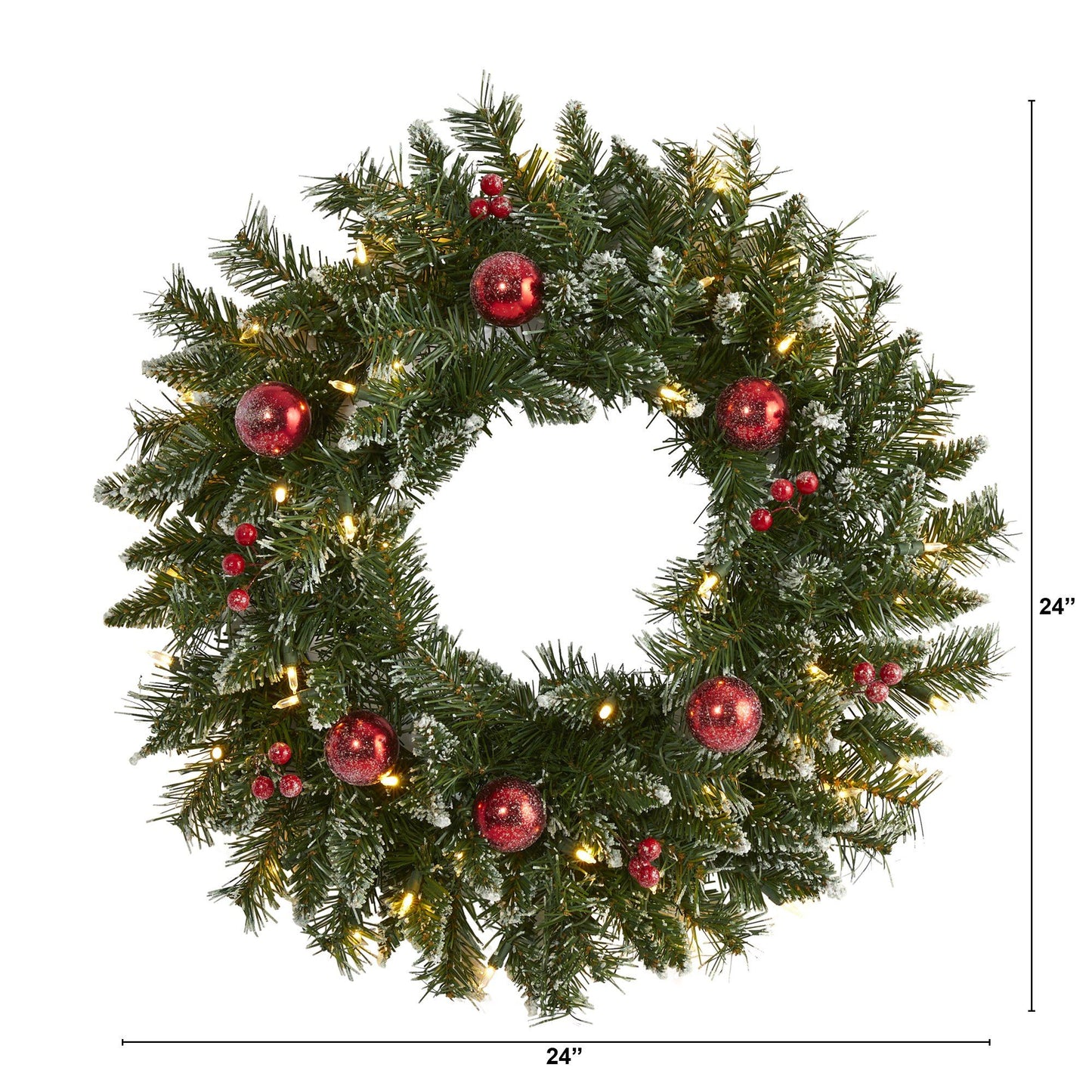 Wreath frosted artificial Christmas with 50 warm white LED lights and berries by Nearly Natural on Tampa Home & Garden Store