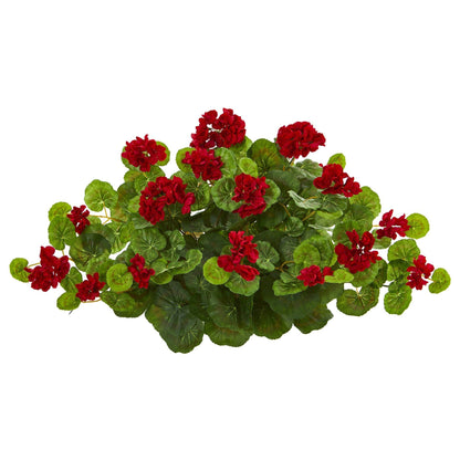 24in Geranium Artificial Ledge Plant red blossoms with bright green leaves Nearly Natural on Tampa Home & Garden Store