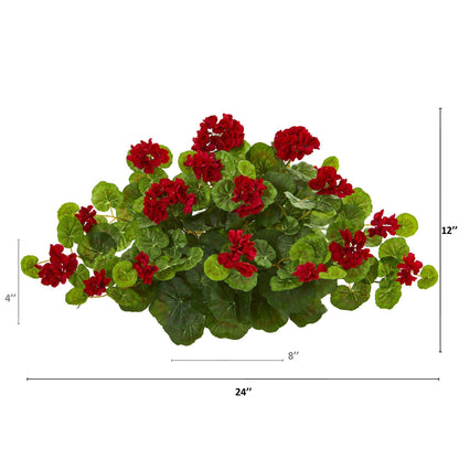 24-inch geranium artificial ledge plant Nearly Natural with red blossoms and green leaves on Tampa Home & Garden Store