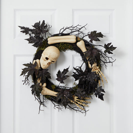 Corona de calaveras y huesos para Halloween de 24 pulgadas