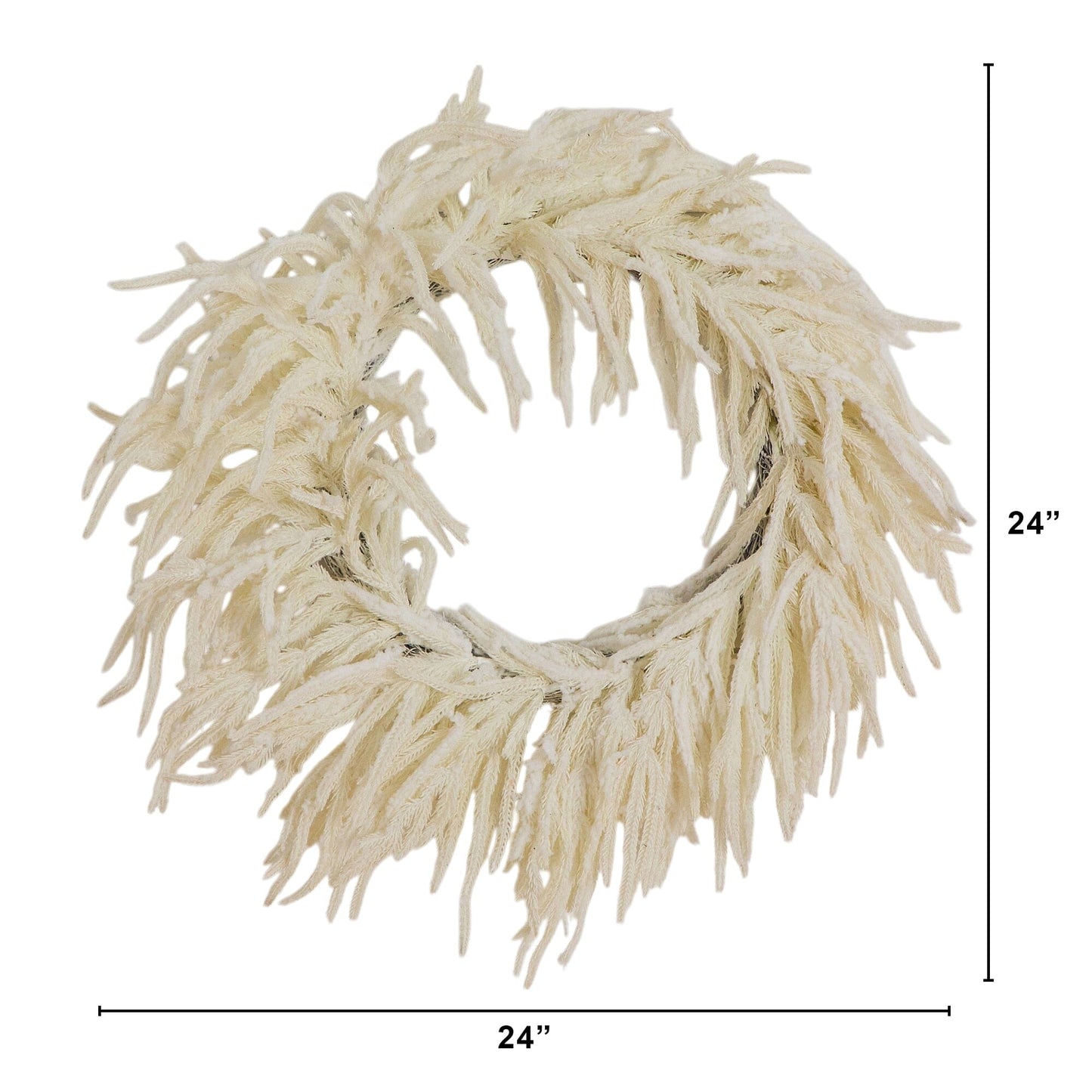 Wreath 24in Artificia Real Touch White Norfolk Island Pine with natural look, cream fronds on Tampa Home & Garden Store