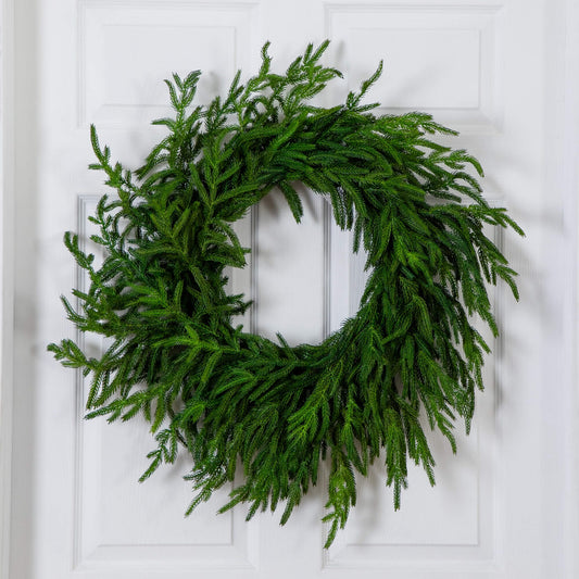 Wreath 24in artificial Norfolk Island Pine Nearly Natural real-touch greens with natural look on Tampa Home & Garden Store