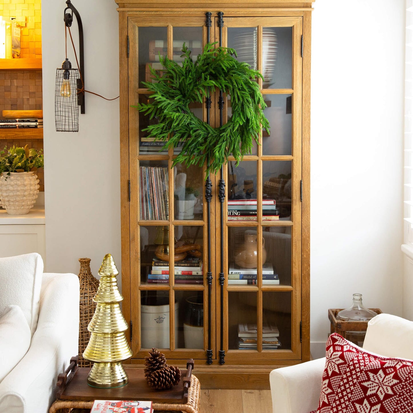 24in Nearly Natural Norfolk Island Pine Wreath with natural look, artificial real touch, green on Tampa Home & Garden Store