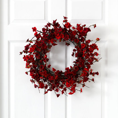 24” Artificial Red Plum Blossom Wreath