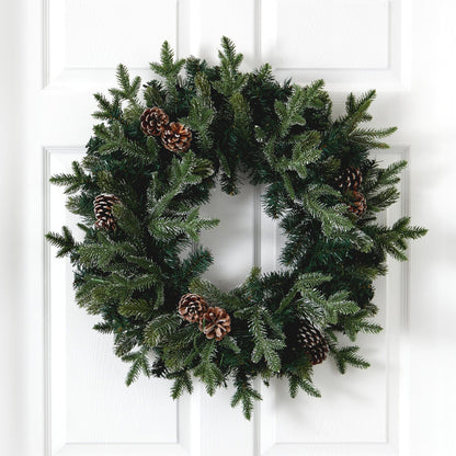24 Inch Frosted Pinecone and Christmas Wreath