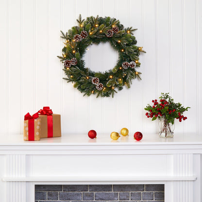 24 Inch Frosted Pinecone and Christmas Wreath