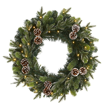 24 Inch Frosted Pinecone and Christmas Wreath