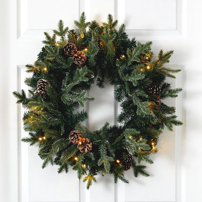 24 Inch Frosted Pinecone and Christmas Wreath