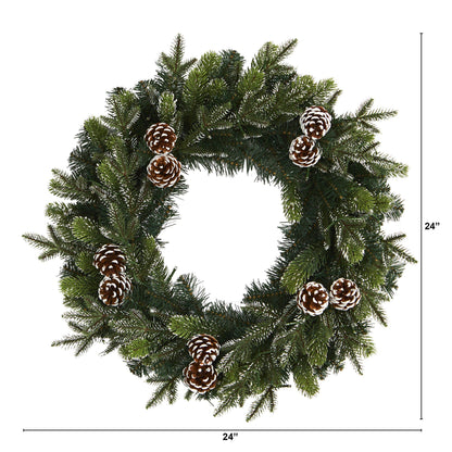 24 Inch Frosted Pinecone and Christmas Wreath