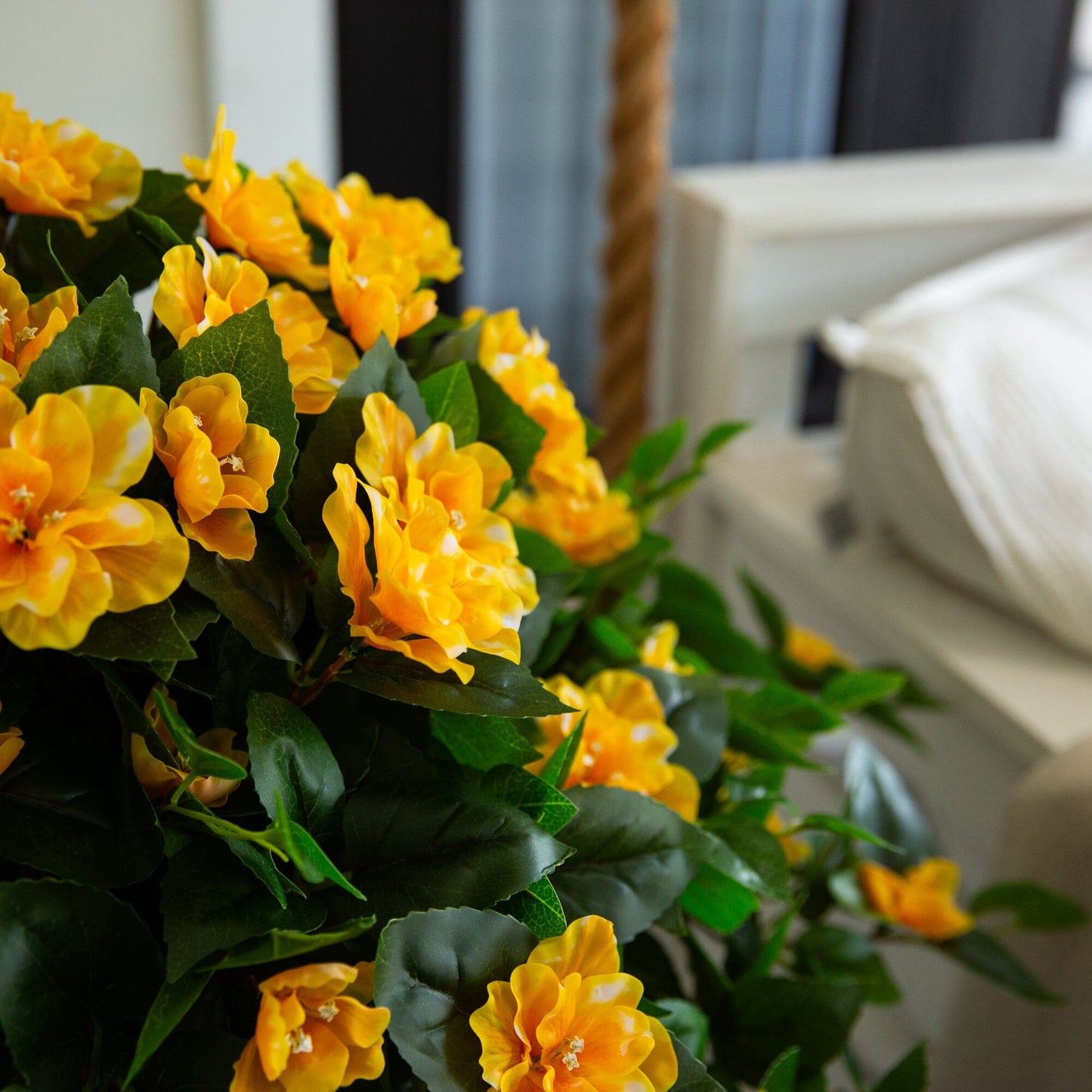 Azalea hanging plant set of 3 by Nearly Natural, 24in UV-resistant, yellow blooms on Tampa Home & Garden Store