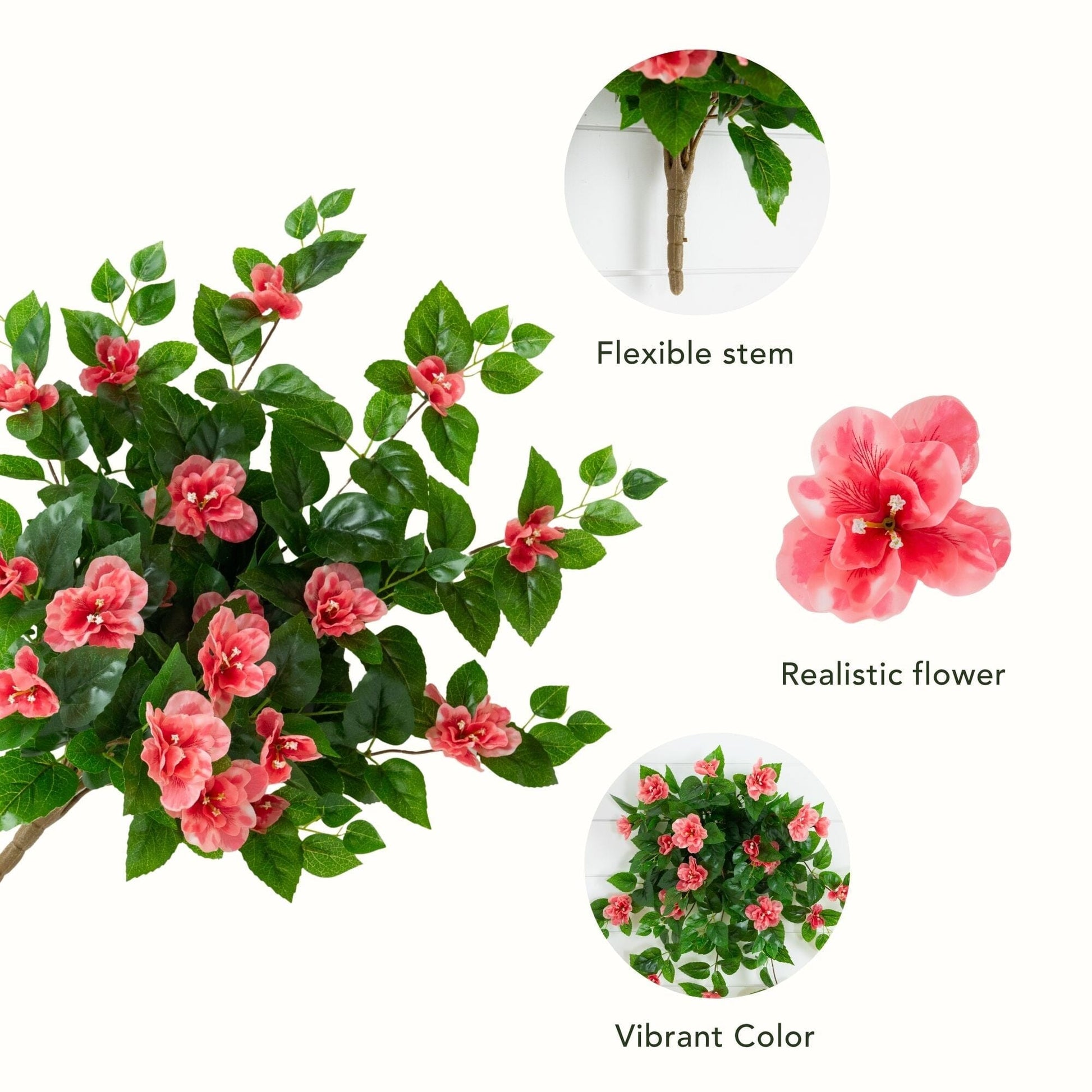 24in UV-resistant artificial azalea hanging plant set of 3 Nearly Natural with pink blooms on Tampa Home & Garden Store