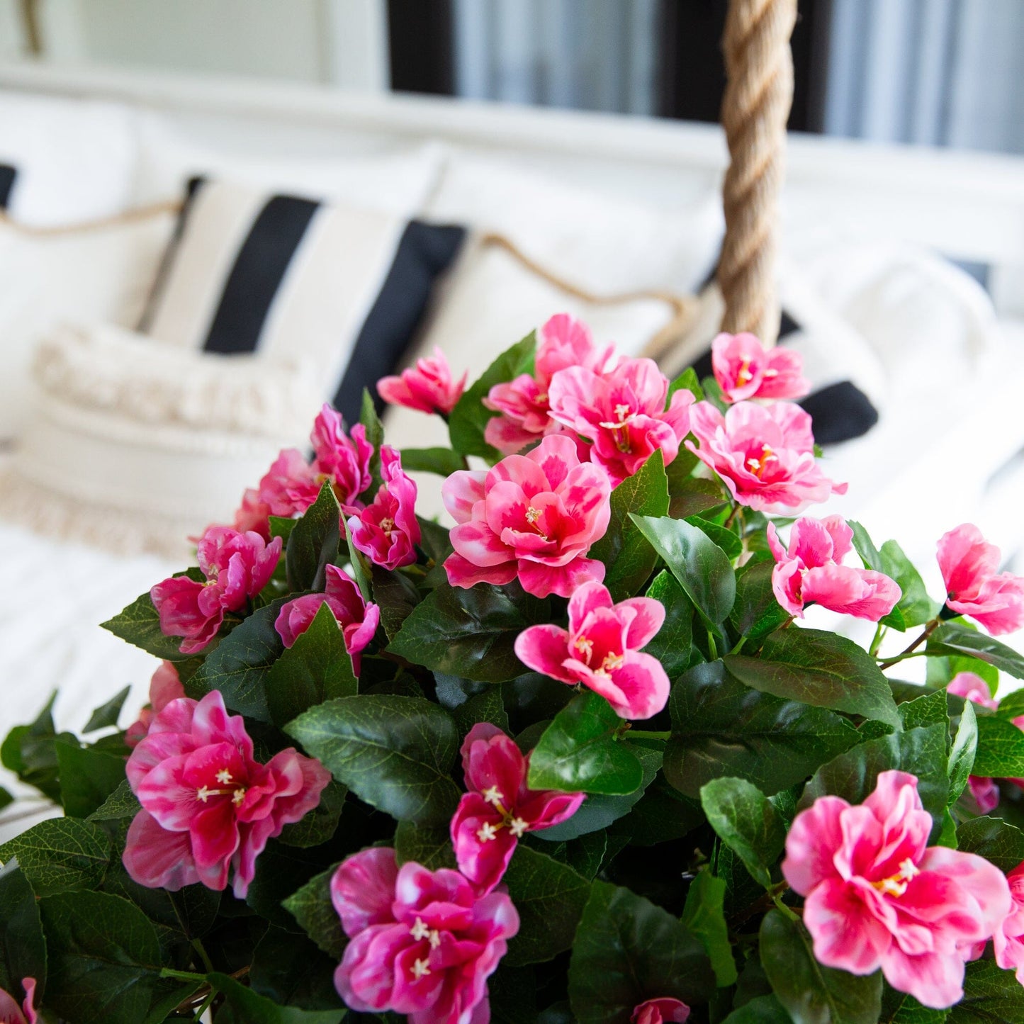 24 inch UV resistant azalea hanging plant set of 3 pink blooms by Nearly Natural on Tampa Home & Garden Store