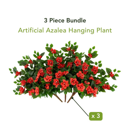 Artificial azalea hanging plant set, 3pc bundle, UV resistant, Nearly Natural, red blooms on Tampa Home & Garden Store