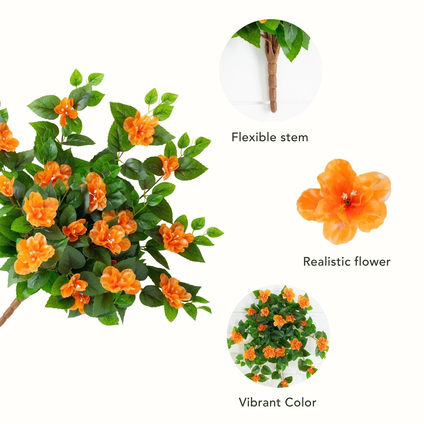 24in UV resistant artificial azalea hanging plant set of 3 with orange blooms and green leaves on Tampa Home & Garden Store